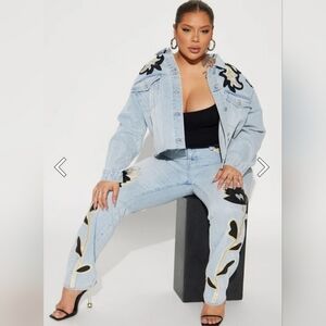 Fashion Nova Charley PU Patch Straight Leg Jeans - Light Wash sz 15